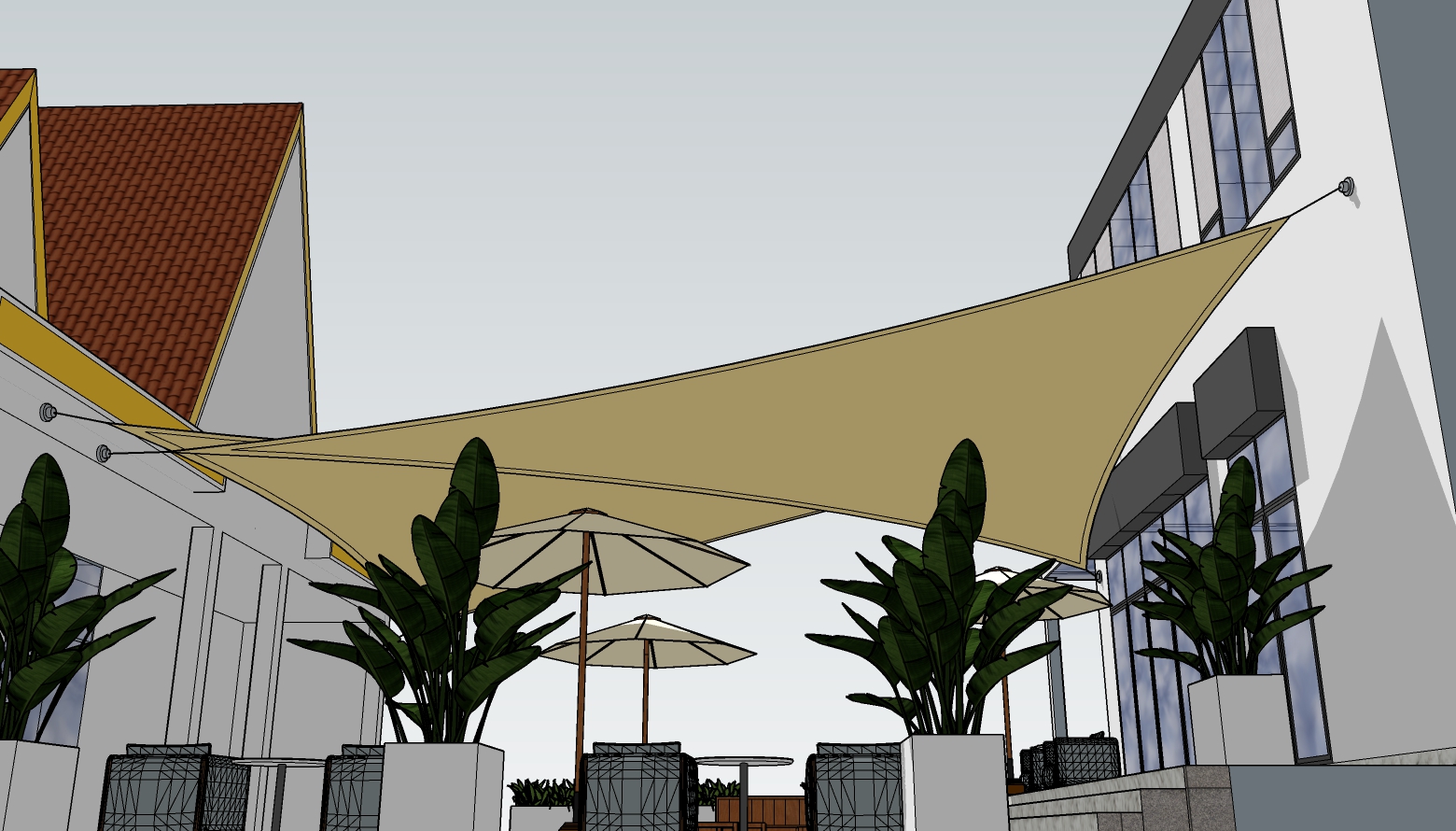 3D Design Study for two Triangle Shade Sails Pople Station Siem Reap Cambodia