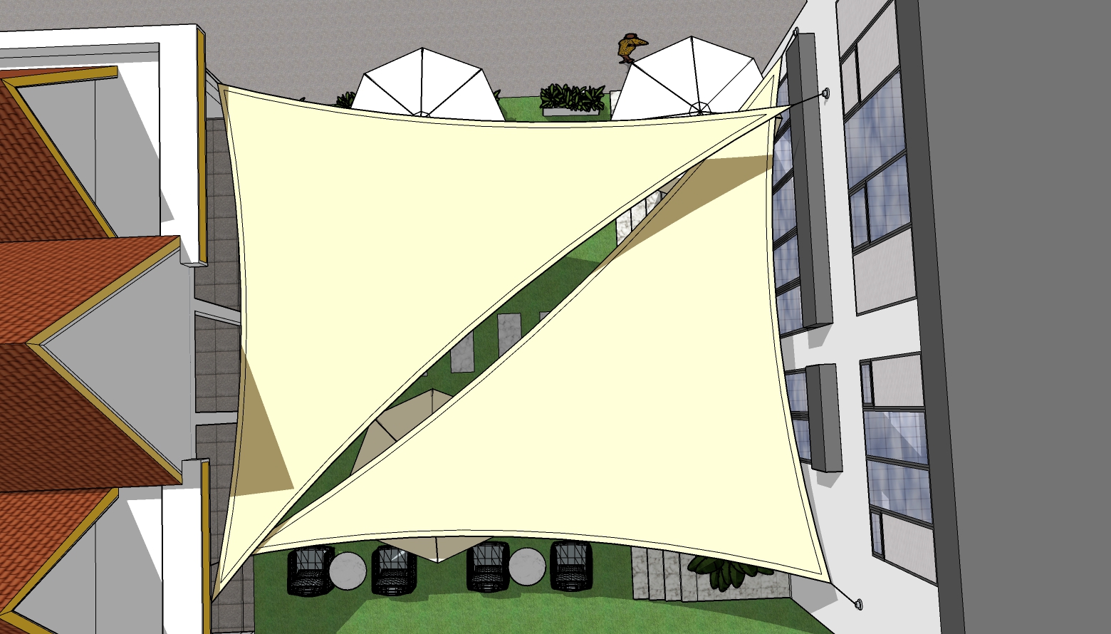 3D Design Study for two Triangle Shade Sails Pople Station Siem Reap Cambodia