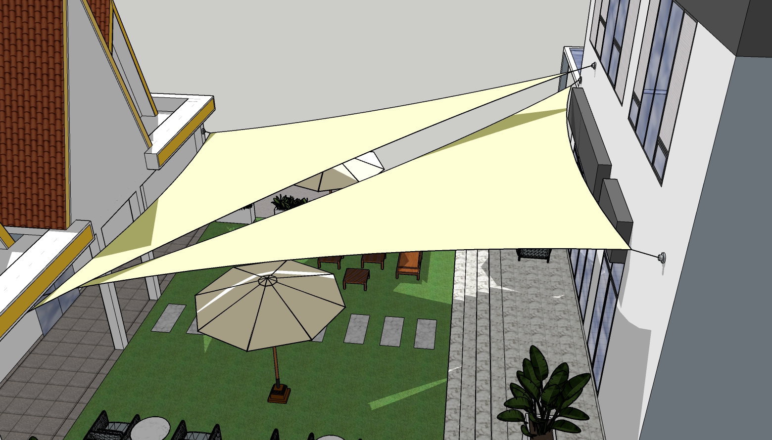 3D Design Study for two Triangle Shade Sails Pople Station Siem Reap Cambodia