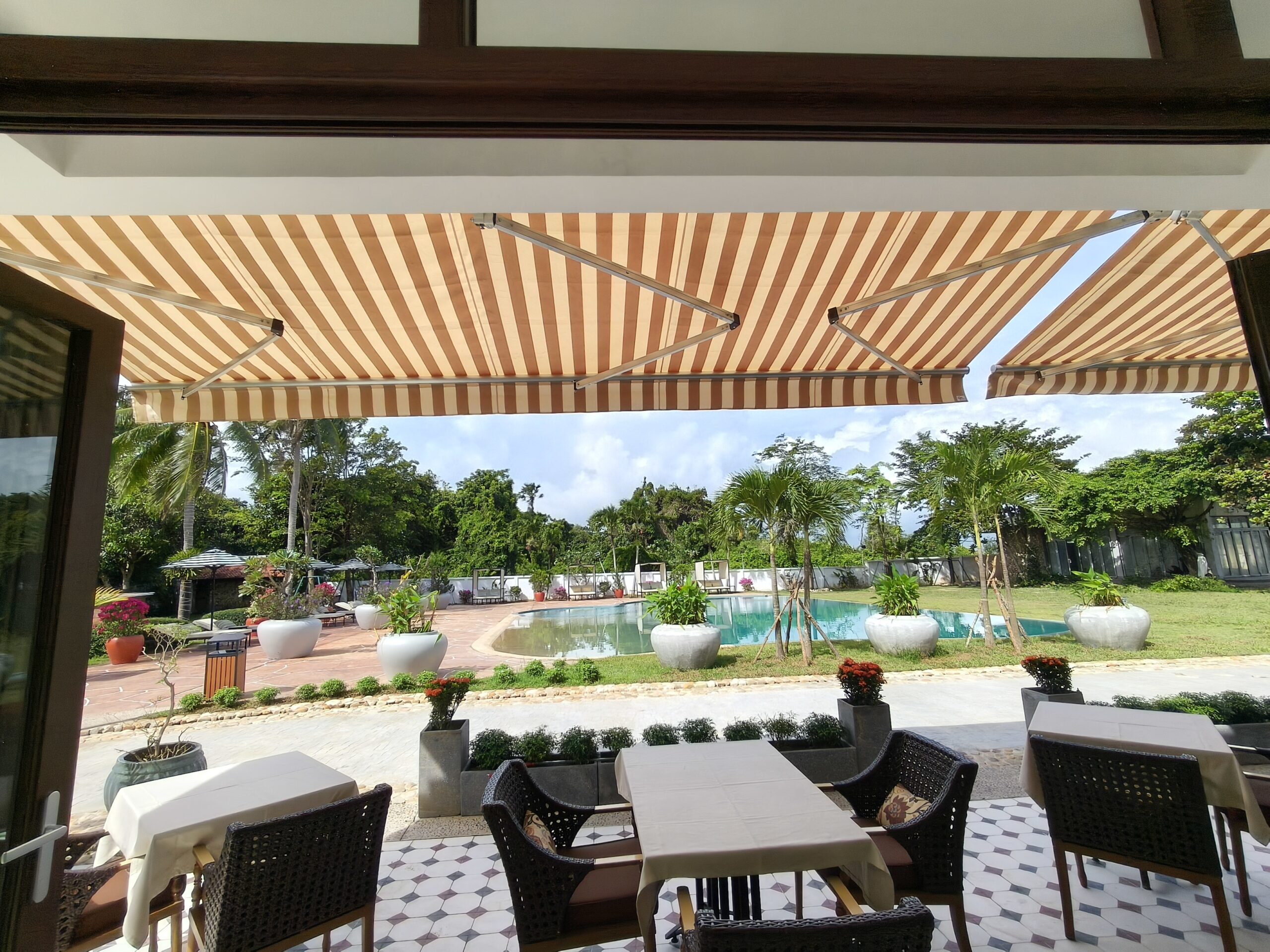 Pro Textile Solutions Engineering Premium Awning System Retractable, Samanea Resort, Kep, Cambodia