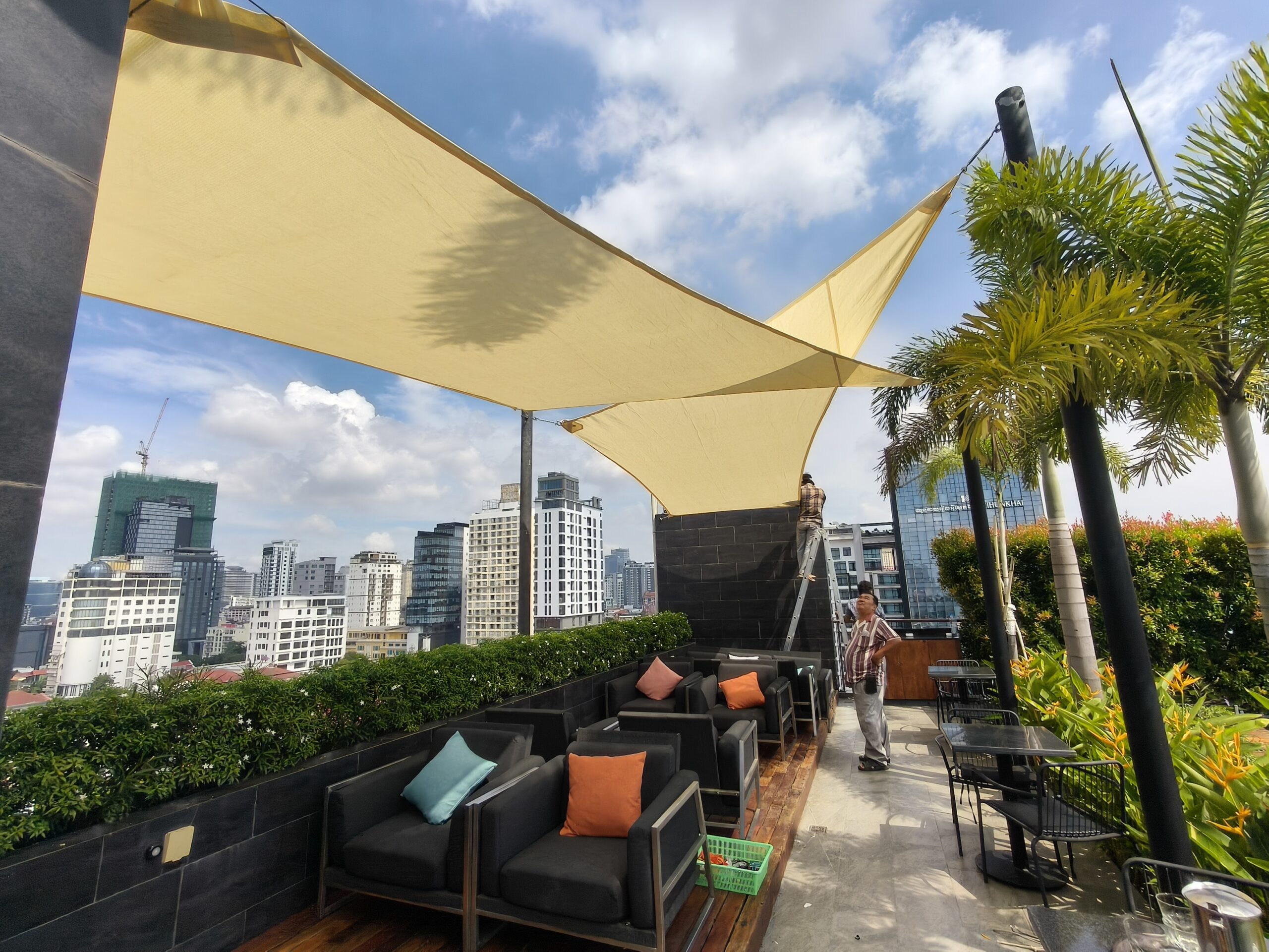 Rooftop Shade Sails Aquarius Hotel Phnom Penh, Cambodia by Pro Textile Solutions