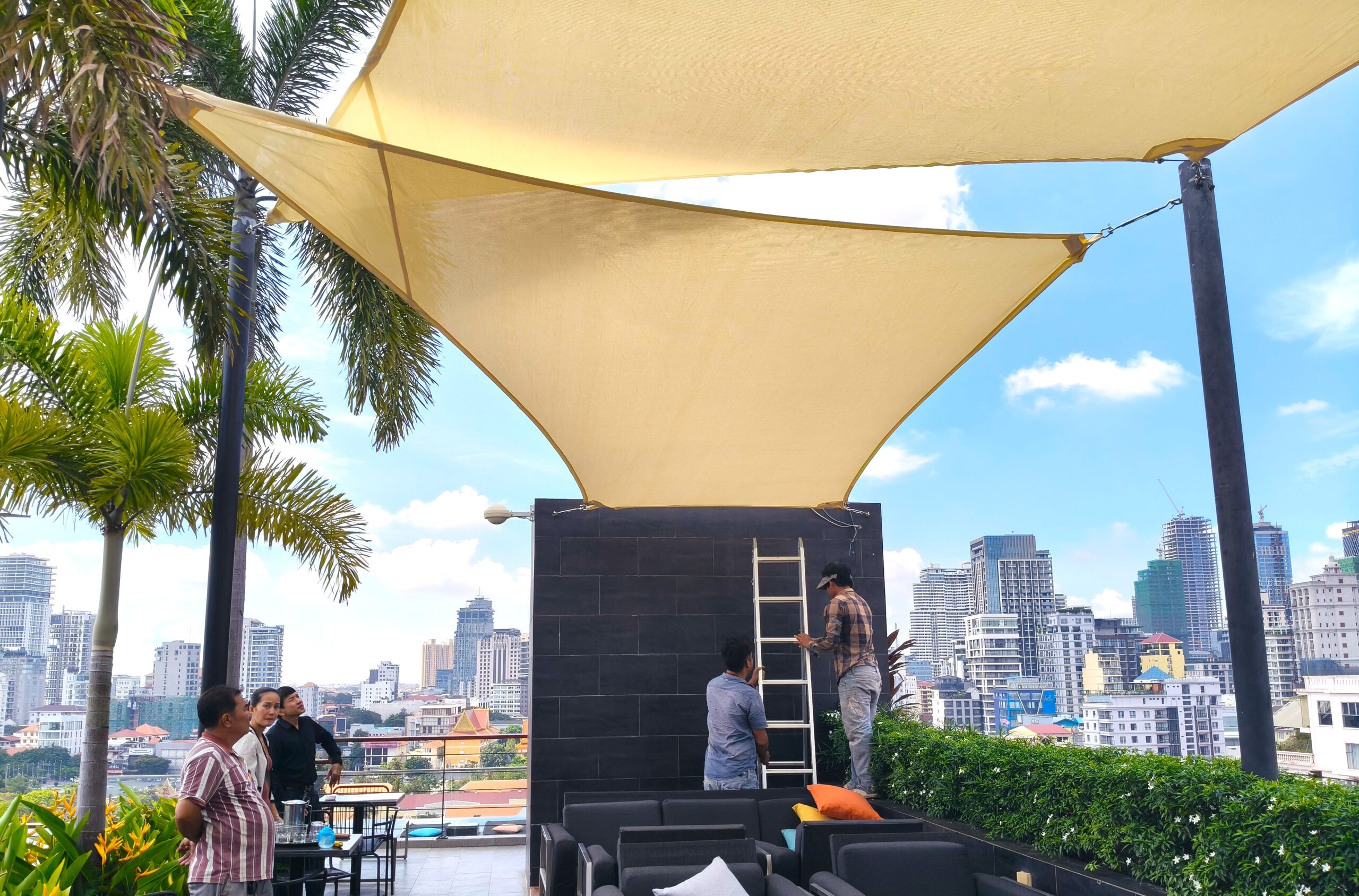 Rooftop Shade Sails Aquarius Hotel Phnom Penh, Cambodia by Pro Textile Solutions